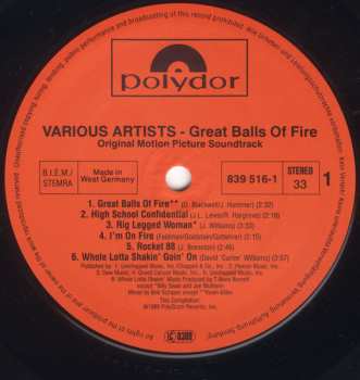 LP Various: Great Balls Of Fire! (Original Motion Picture Soundtrack)
