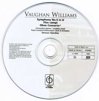 CD Ralph Vaughan Williams: Symphony No.5 In D • Flos Campi • Oboe Concerto