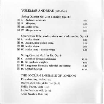 CD Volkmar Andreae: String Quartets Nos. 1 & 2 / Quartet For Flute & String Trio