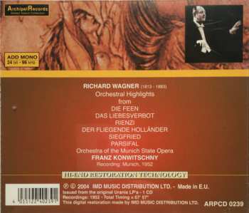 CD Franz Konwitschny: Orchestral Highlights From Die Feen / Rienzi / Das Liebesverbot / Der Fliegende Holländer / Siegfried / Parsifal