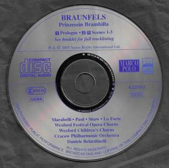 2CD Walter Braunfels: Prinzessin Brambilla: Opera In A Prologue And Five Scenes