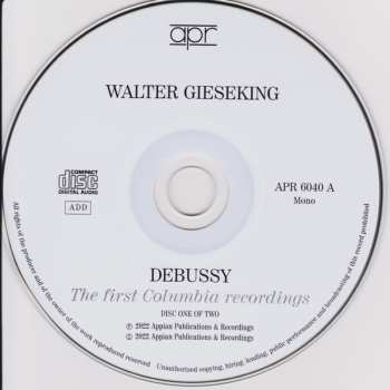 2CD Claude Debussy: Walter Gieseking Plays Debussy The First Columbia Recordings