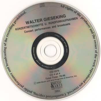4CD/Box Set Walter Gieseking: Konzertmitschnitte U. Rundfunkaufnahmen / Public Performances And Broadcasts (From The Collection Of Deutsches Rundfunkarchiv)