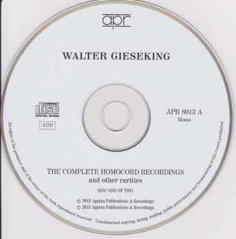 2CD Walter Gieseking: The Complete Homocord Recordings And Other Rarities