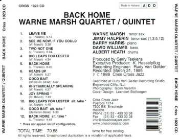 CD Warne Marsh Quartet: Back Home