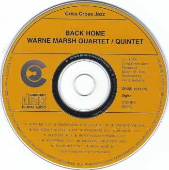 CD Warne Marsh Quartet: Back Home