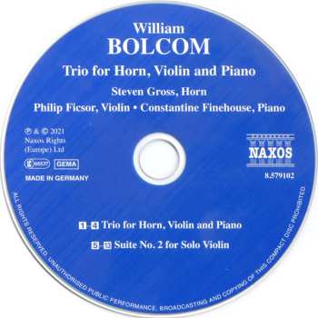 CD William Bolcom: Trio For Horn, Violin And Piano / Suite No. 2 For Solo Violin