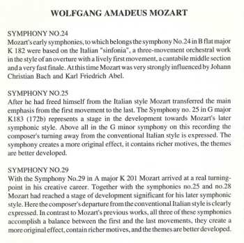 CD Wolfgang Amadeus Mozart: Symphony No. 24 in B flat major K 182 / Symphony No. 25 in G major K 183 / Symphony No. 29 in A major K 201