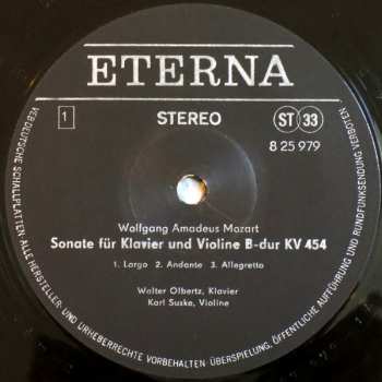 LP Wolfgang Amadeus Mozart: Sonate Für Klavier Und Violine B-dur KV 454 / Sonate Für Klavier Und Violine A-dur KV 526