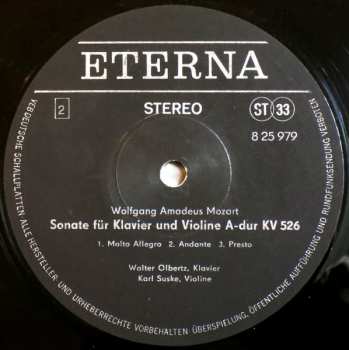 LP Wolfgang Amadeus Mozart: Sonate Für Klavier Und Violine B-dur KV 454 / Sonate Für Klavier Und Violine A-dur KV 526