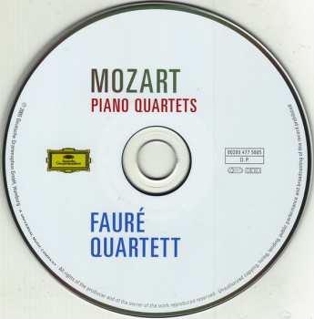 CD Wolfgang Amadeus Mozart: Piano Quartets