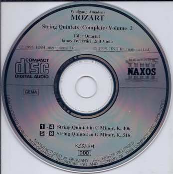 CD Wolfgang Amadeus Mozart: String Quintets (Complete) Volume 2 - K. 406 • K. 516
