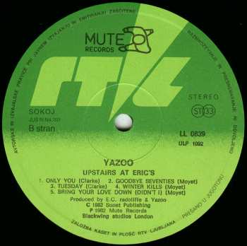 LP Yazoo: Upstairs At Eric's