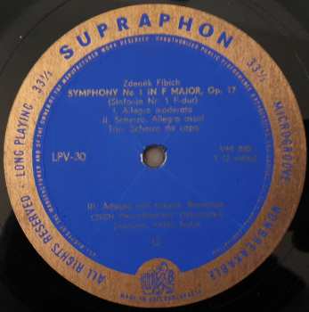 LP The Czech Philharmonic Orchestra: Symphony No. 1 In F Major / Scherzo From The Triumphal Symphony