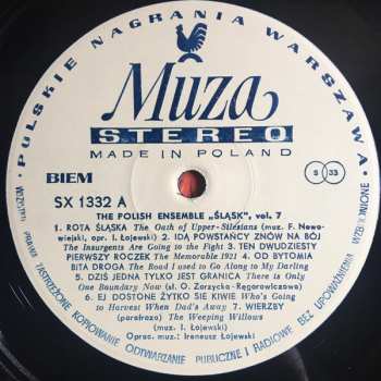 LP Zespół Pieśni I Tańca Śląsk: The Polish Song And Dance Ensemble "Śląsk", Vol. 7 - Śląskie Pieśni Powstańcze = Songs Of The Silesian Uprisings (MODRÝ ŠTÍTEK)