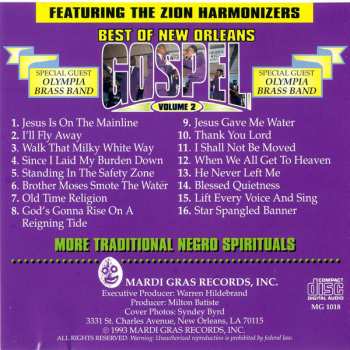 CD Zion Harmonizers: Best of New Orleans Gospel, Volume 2